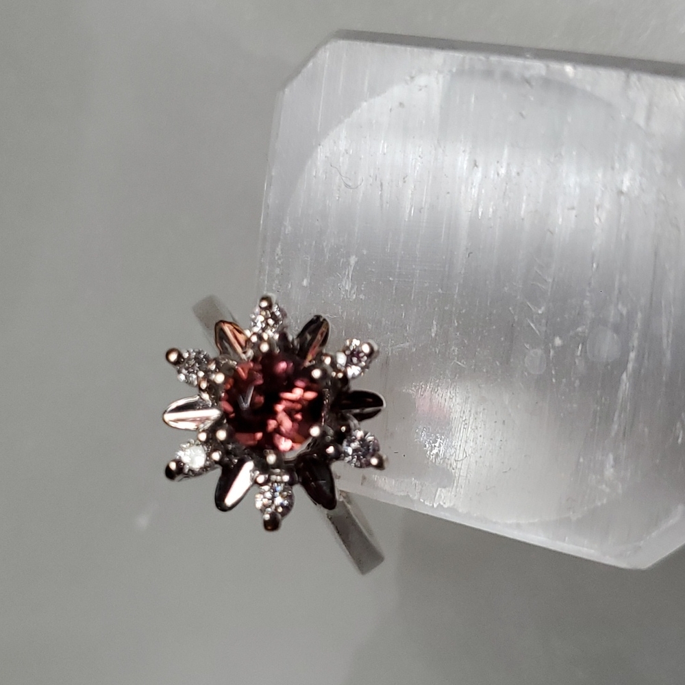 Pink tourmaline and diamond flower ring